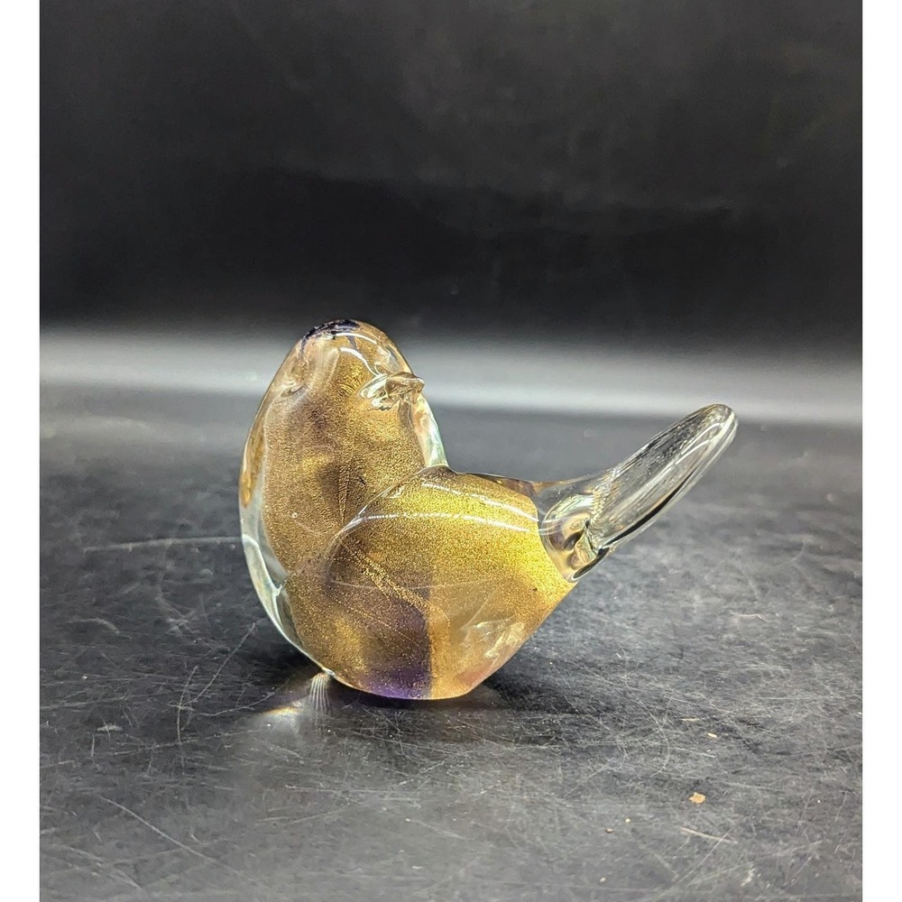 Vintage Murano Art Glass Bird Figurine Gold Aventurine Cobalt Blue Paperweight